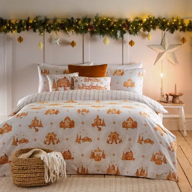 Make it a Home Gretel Reversible Striped Brushed Cotton Flannelette Duvet Cover Set in White