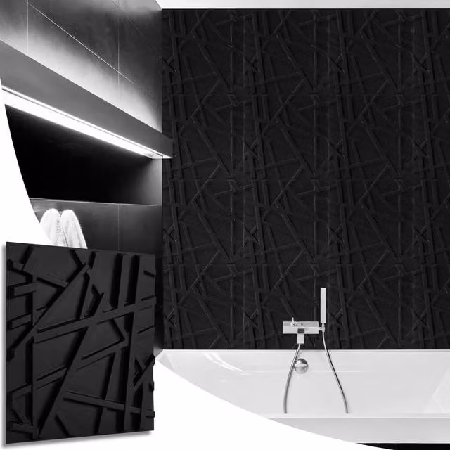 NOVECRAFTO Geometric Line 3D Wall Panels, Matte Black PVC Cladding, W: 50 cm x H: 50 cm