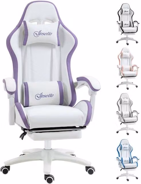 Rolipo Purple PU Leather Gaming Chair with 135 Degree Recline, Footrest and Headrest