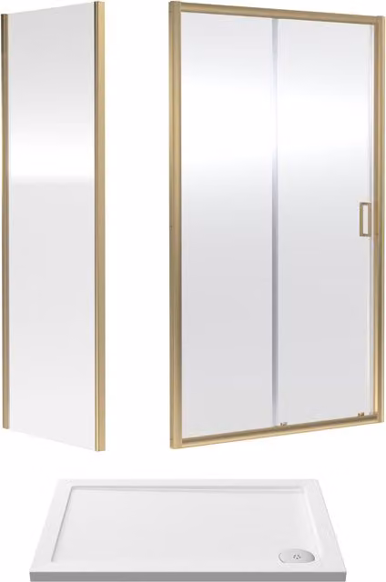 Balterley Ruwa Sliding Corner Shower Suite with Tray, Gold, W: 1000 mm, D: 700 mm, Glass Thickness: 6 mm