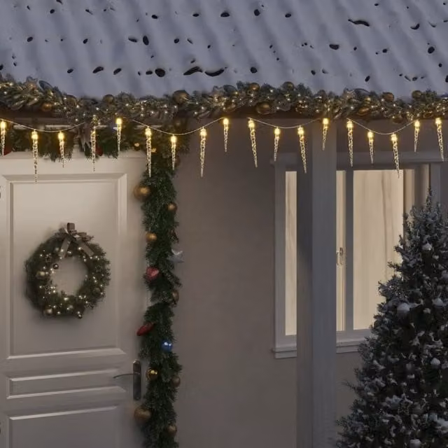 Berkfield Home Christmas Icicle LED Lights, 100 LEDs, Warm White, 10 m
