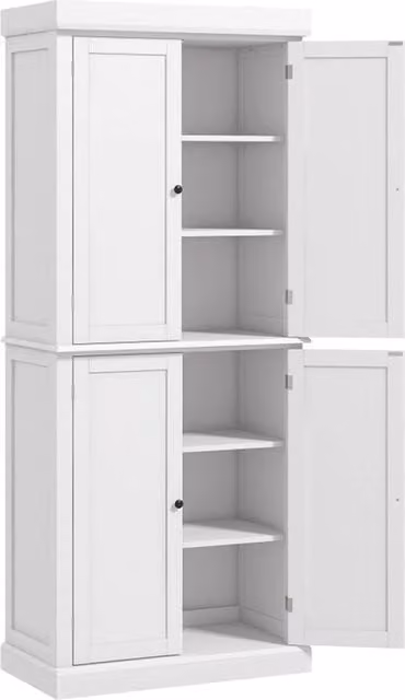 ERGOVEXA Modern Freestanding Tall Kitchen Cupboard with 4 Hinged Doors, White
