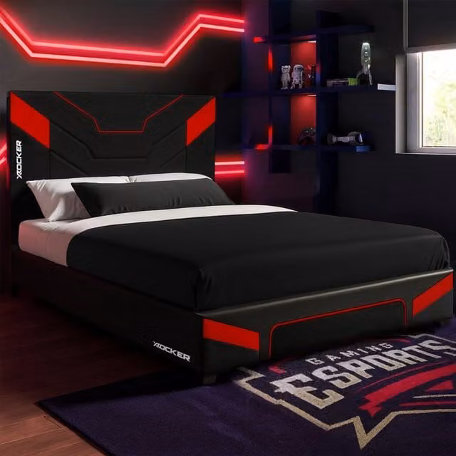 X-Rocker Cerberus MKII Upholstered Gaming Bed Frame for Kids and Teens in Red or Blue, W/D/H: 135 x 190 x 24.5 cm