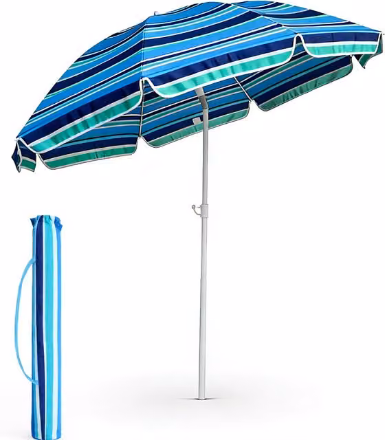 Keplin Voyager Striped Maritime Beach Umbrella with Bag in Blue and Green, Diameter: 200 cm