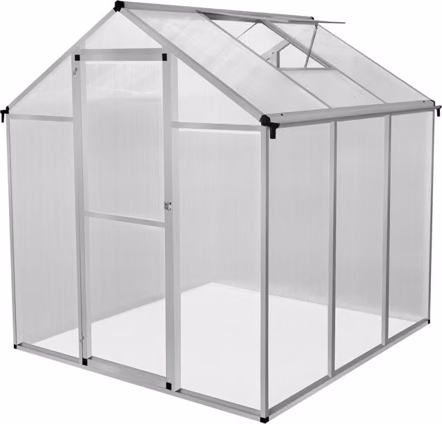 Monster Shop Silver Polycarbonate Gable Greenhouse with Hinged Window and Rain Gutter