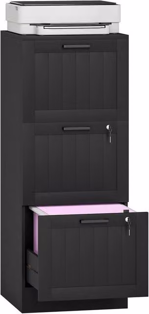 Rolipo 3-Drawer Lockable Metal Filing Cabinet with A4 Hanging Rails in Matt Black