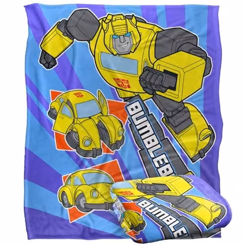 Hasbro Transformers Bumblebee Silky Touch Fleece Blanket, White, W/D/H: 152 x 127 cm