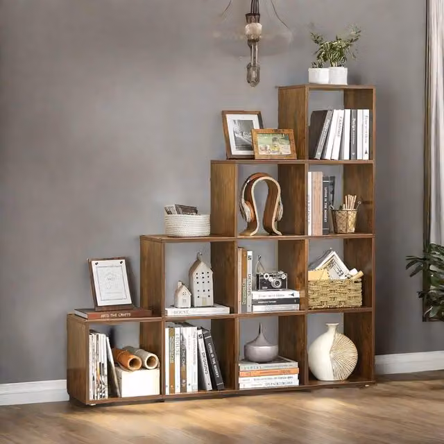 Rafaelo Mobilia Industrial Stepped Cube Storage Unit in Rustic Brown and Dark Brown
