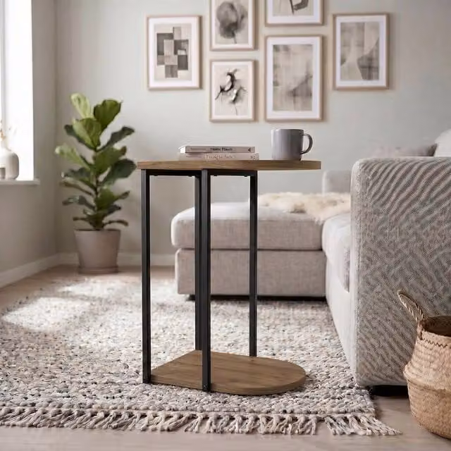 Decortie Roya Half-Round Side Table with Metal Frame in Brown