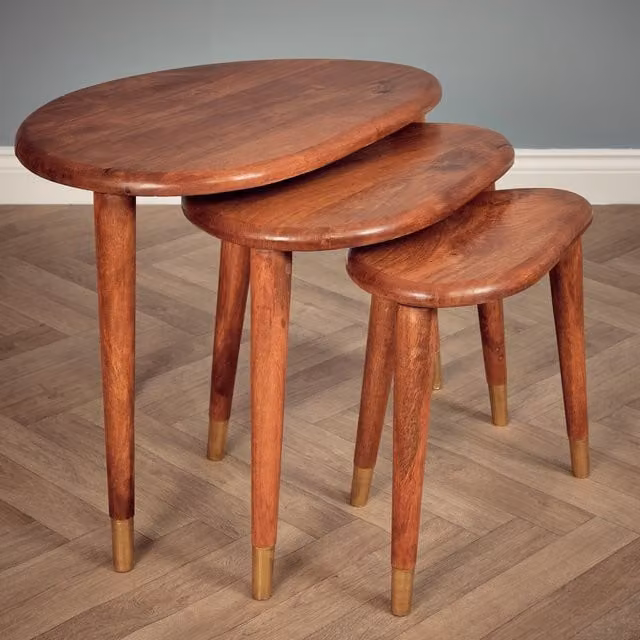 Elm Home and Garden 3 Piece Nesting Coffee Table Set in Brown Solid Mango Wood