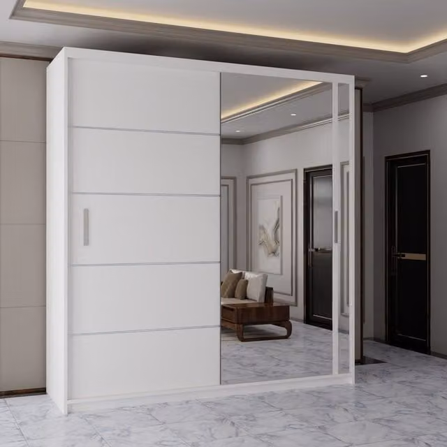 Sliding Wardrobes 4U Contemporary 2-Door White Sliding Wardrobe with Mirror Door, W: 120 cm, H: 217 cm