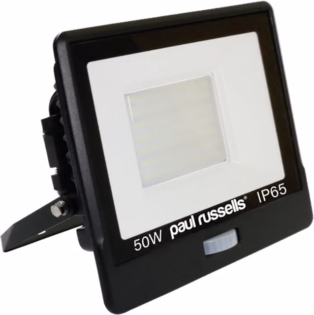 Paul Russells 50W LED Floodlight with PIR Motion Sensor, 5000lm, 6500K Cool White, IP65 Waterproof, White