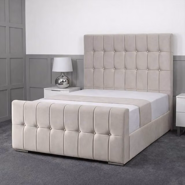 Living Comfort Bedz Belmont Plush Velvet Upholstered Bed with Slatted Base and 48 Inch Headboard in Light Grey, Single Size