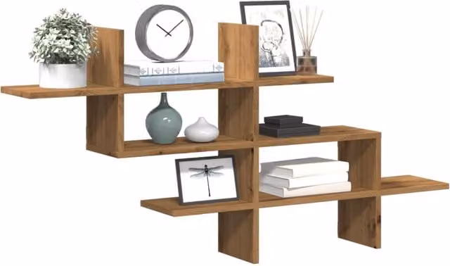 Berkfield Home Artisan Oak Wall Shelf, Brown, W: 124.5 cm, D: 18 cm, H: 60.5 cm