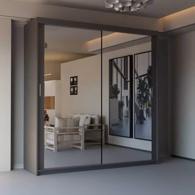 Sliding Wardrobes 4U Modern Double Sliding Door Wardrobe in Grey, W/H: 100 x 217 cm