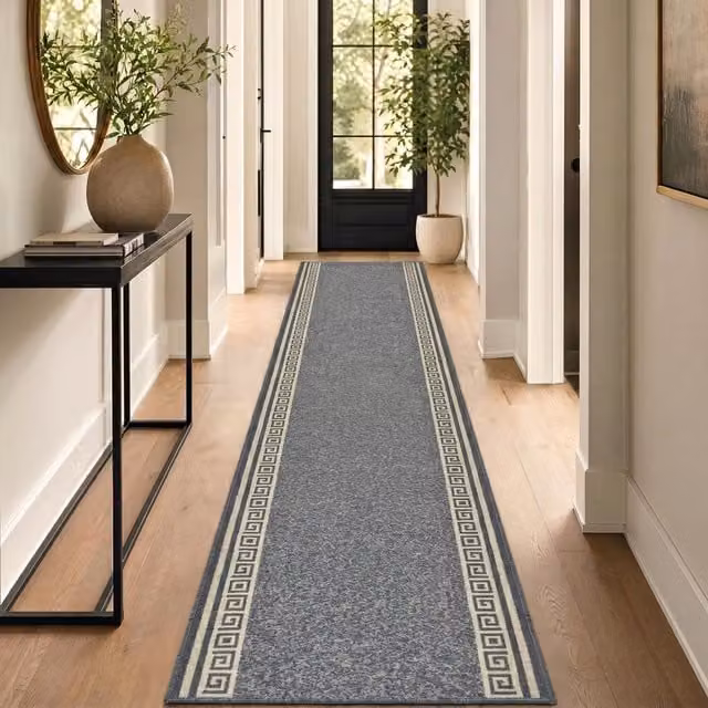 Bravich Greek Key Hallway Runner in Grey, 610 cm