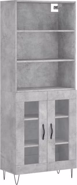 Berkfield Home Highboard in Concrete Grey with Glass Doors, W/D/H: 69.5 x 34 x 180 cm