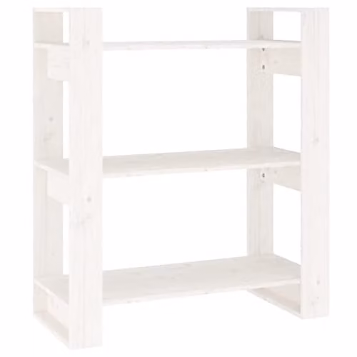 vidaXL White Solid Wood Pine Book Cabinet and Room Divider, W/D/H: 80 x 35 x 91 cm