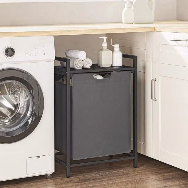 VASAGLE Large Laundry Basket with Shelf and Removable Liner in Grey