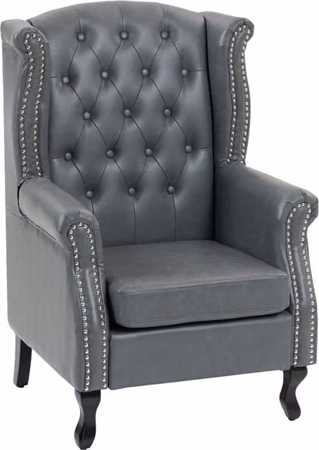 HOMCOM Grey Wingback Accent Chair with Chesterfield-style Tufted Synthetic Leather and Nail Head Trim
