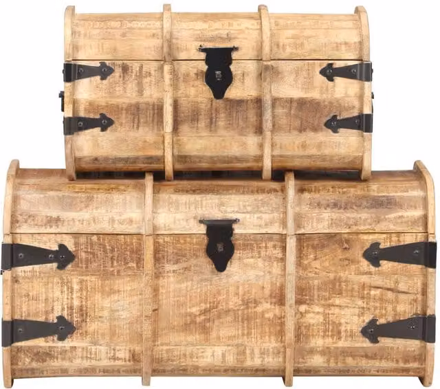 Berkfield Home Set of 2 Rustic Solid Mango Wood Storage Chests in Brown