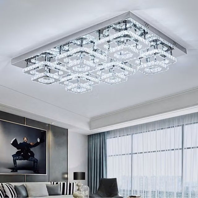 Livingandhome Double Layer Crystal Ring Pendant Light in Silver