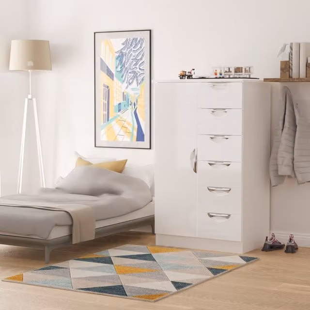 2 U Holborn Ready Assembled Kids Robe with 1 Door and 5 Drawers in White