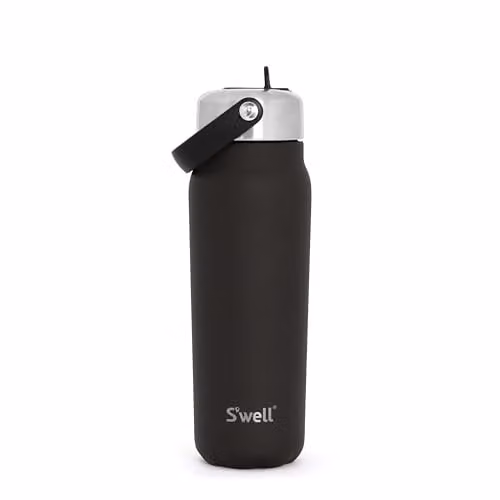 S'well Recycled Stainless Steel Explorer Bottle with Straw Lid, 700ml, Black