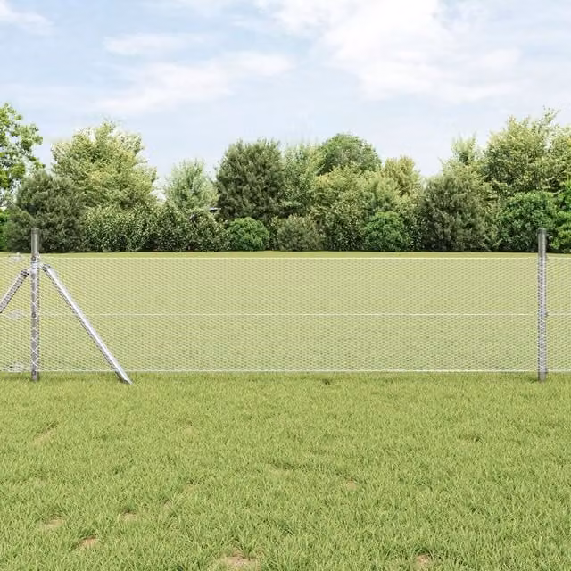 Berkfield Home Hexagon Fence in Silver Galvanised Steel, W: 0.4 m, L: 25 m