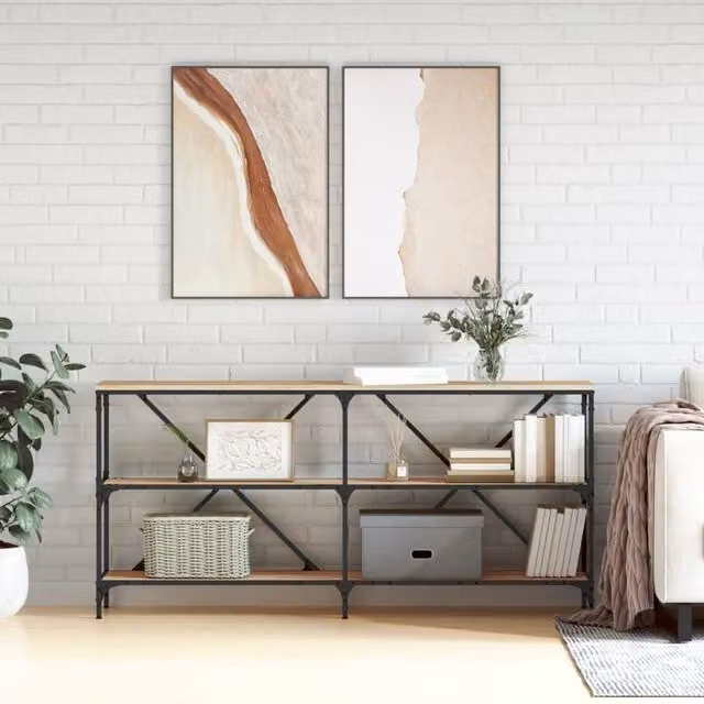 Berkfield Home Industrial Console Table in Sonoma Oak and Brown, W/D/H: 160 x 30 x 75 cm