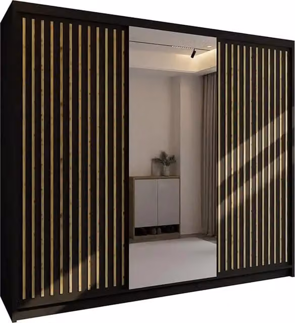 Sliding Wardrobes 4 u London Sliding Mirror Wardrobe Doors in Black, Width: 250 cm