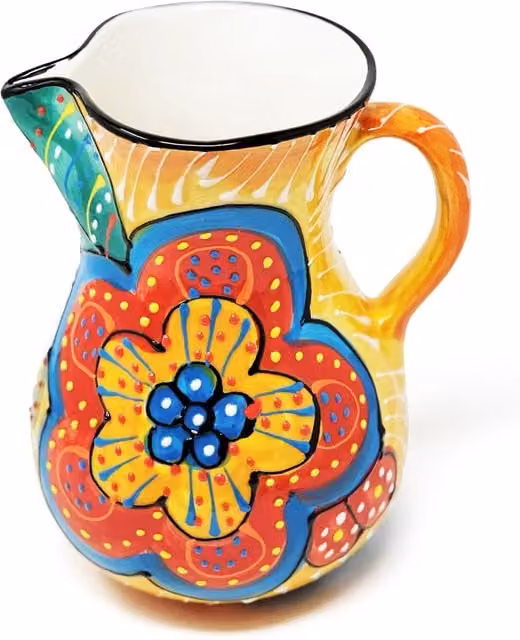 Verano Spanish Ceramics Hand Painted Floral Ceramic Pourer Jug, 2 l, Red and Yellow