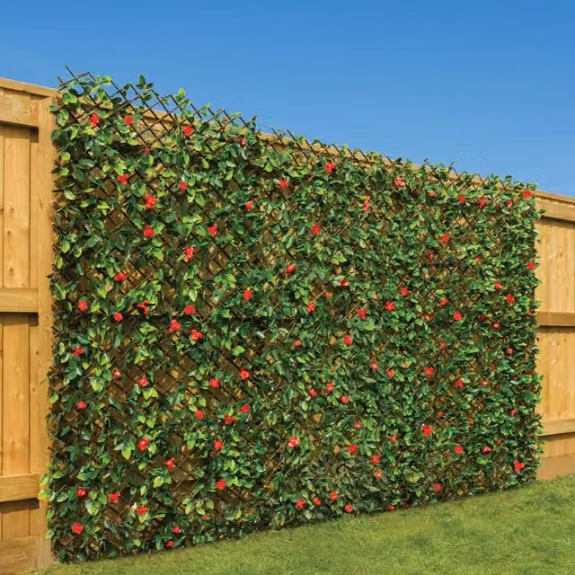 Christow Expanding Artificial Rose Flower Trellis in Red and Green, W/H: 200 x 100 cm