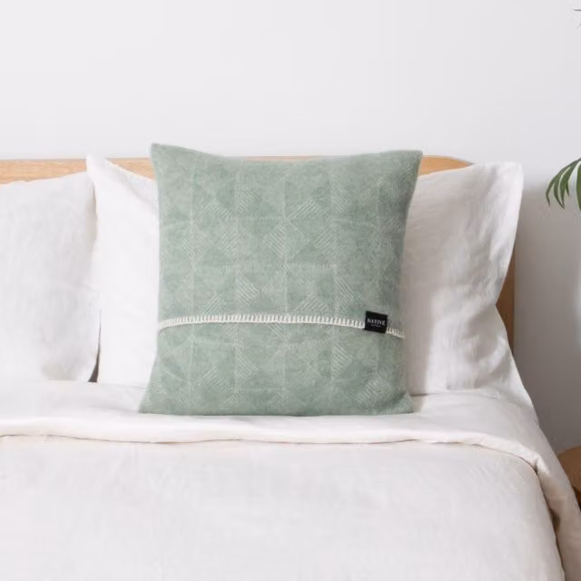 Native Natural Green Diamond Graphic Wool Cushion Cover, W: 45 cm, H: 45 cm
