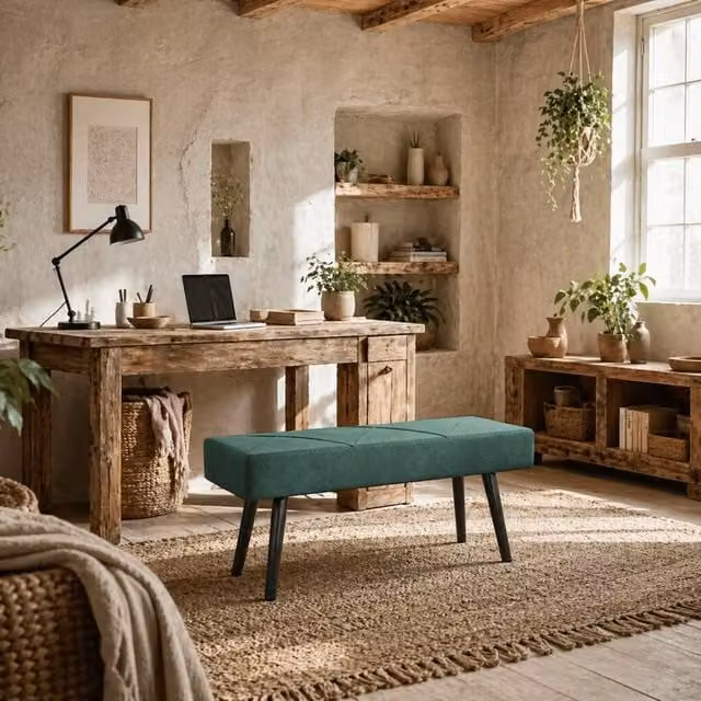 Wyld Haus Mazuka Green Velvet End of Bed Bench with Geometric X Stitching