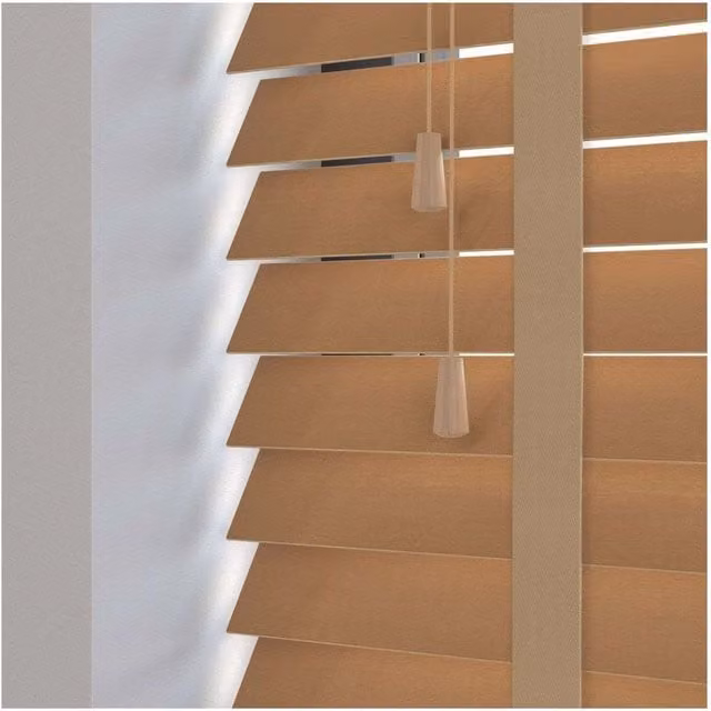 NewEdgeBlinds 50mm Real Wood Venetian Blind with Tapes, Light Oak, W: 230 cm, H: 120 cm