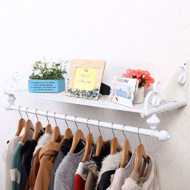 Livingandhome Wall Mounted Garment Hanging Shelf with Clothes Rail, White, W/D/H: 30 x 30 x 30 cm