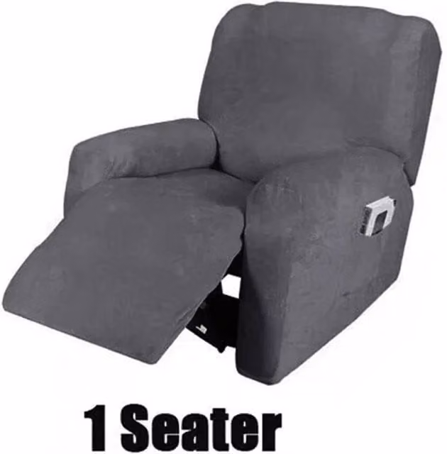 FLAVORA Grey Velvet 1 Seater Super Stretch Recliner Sofa Slipcover