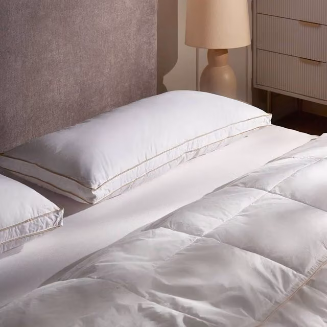 Wyld and Coco Low Bed Pillow, White Duck Feather and Down Mix, W/D/H: 80 x 40 cm