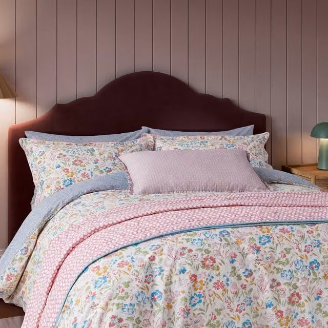 Land & Shore Meadowsweet Reversible Single Cotton Percale Duvet Cover and Pillowcase Set, Multicolour