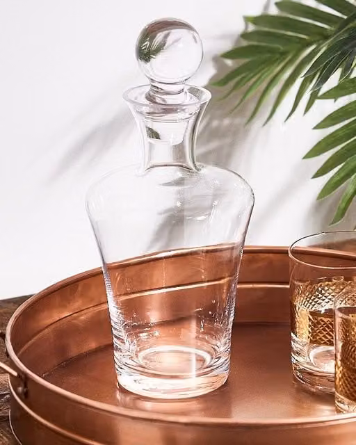 Dibor Lead-Free Fluted Stem Wine Decanter and Aerator with Weighted Stopper Lid, 1 l, Clear