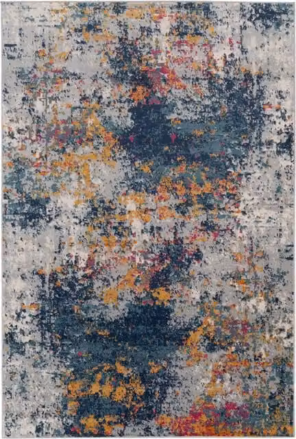 The Rug House Blue Colour Burst Abstract Modern Rectangular Rug, Blue and Multicoloured, Width: 170 cm