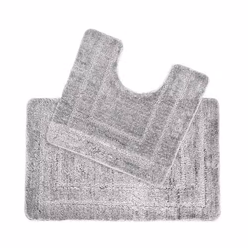 Allure Bath Fashions Two Piece Non-Slip Microfibre Bath and Toilet Mat Set in Silver Grey