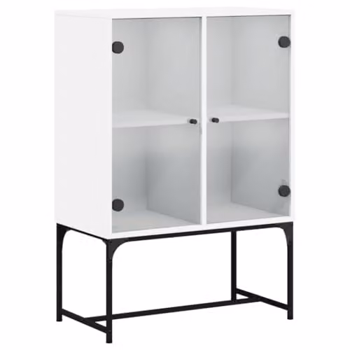 vidaXL Side Cabinet with Glass Doors, White, W/D/H: 69 x 37 x 100 cm