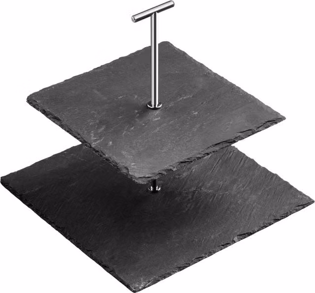 Orsina 2 Tier Square Slate Cake Stand in Silver, White or Grey