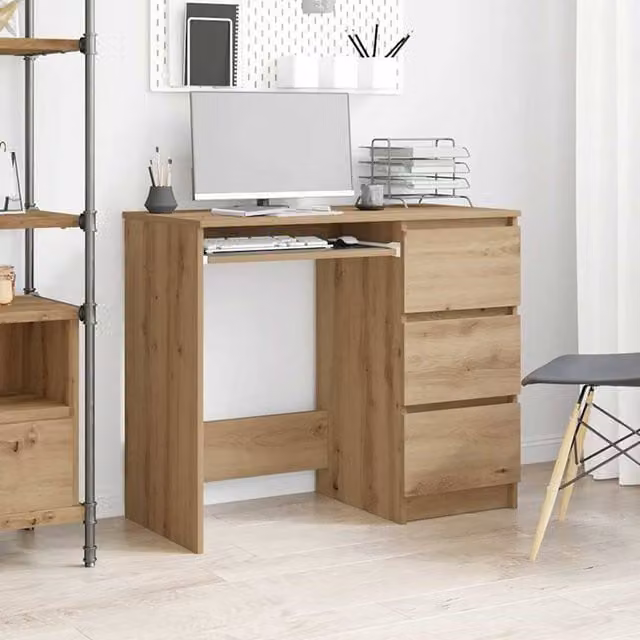 Berkfield Home Elegant Artisan Oak Writing Desk in Brown, W/D/H: 90 x 45 x 76 cm