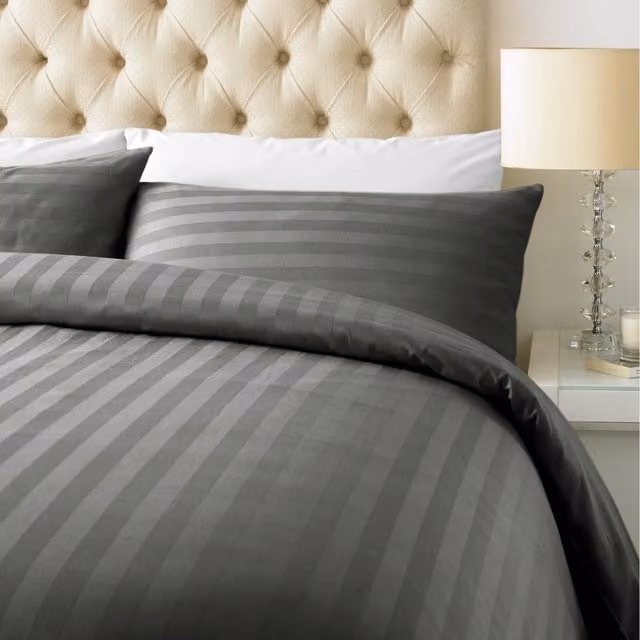Roseley Grey Striped Cotton Sateen Duvet Cover Set, 200 x 200 cm