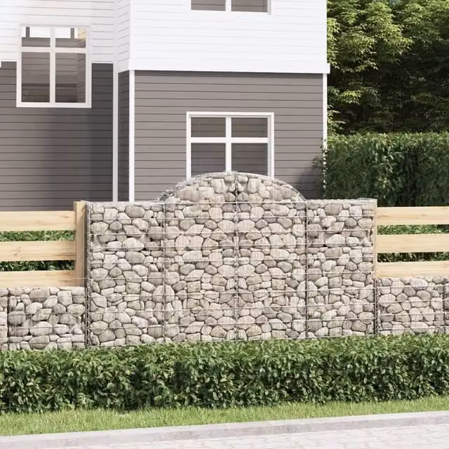 Berkfield Home Arched Gabion Basket in Silver Galvanised Steel, W: 200 cm, D: 50 cm, H: 120/140 cm
