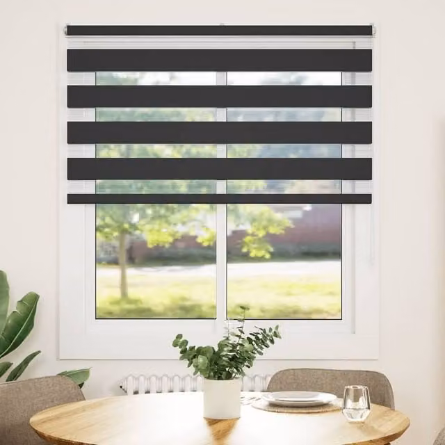 Berkfield Home Elegant Zebra Blind in Black Polyester, W: 130 cm, H: 100 cm