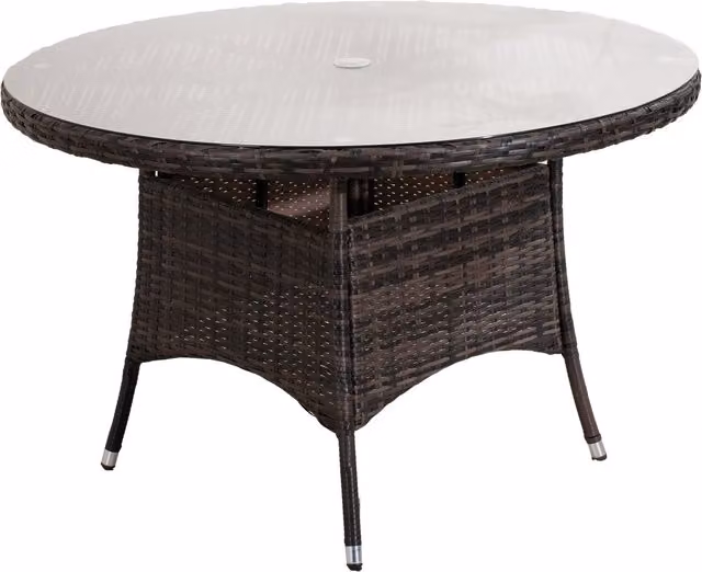 Abrihome Brown Polyrattan Round Outdoor Dining Table with Glass Top and Aluminum Frame